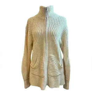 Anthropology Pilcro Sweater  Wool Cotton Blend Zip Up Oversized Knit Cream XS